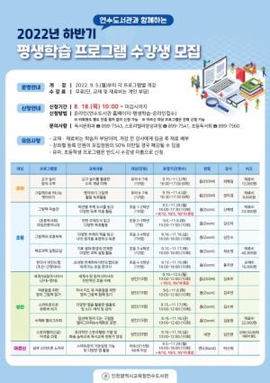 인천광역시교육청연수도서관, 하반기 평생학습 프로그램 수강생 모집